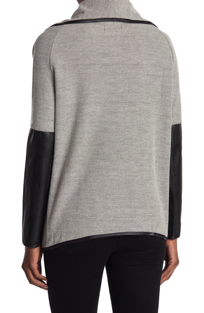 PAPILLON Faux Leather Contrast Cardigan, Alternate, color, 