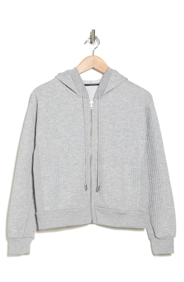 T Tahari Rib Knit Zip Hoodie, Alternate, color, Dusk Grey Heather