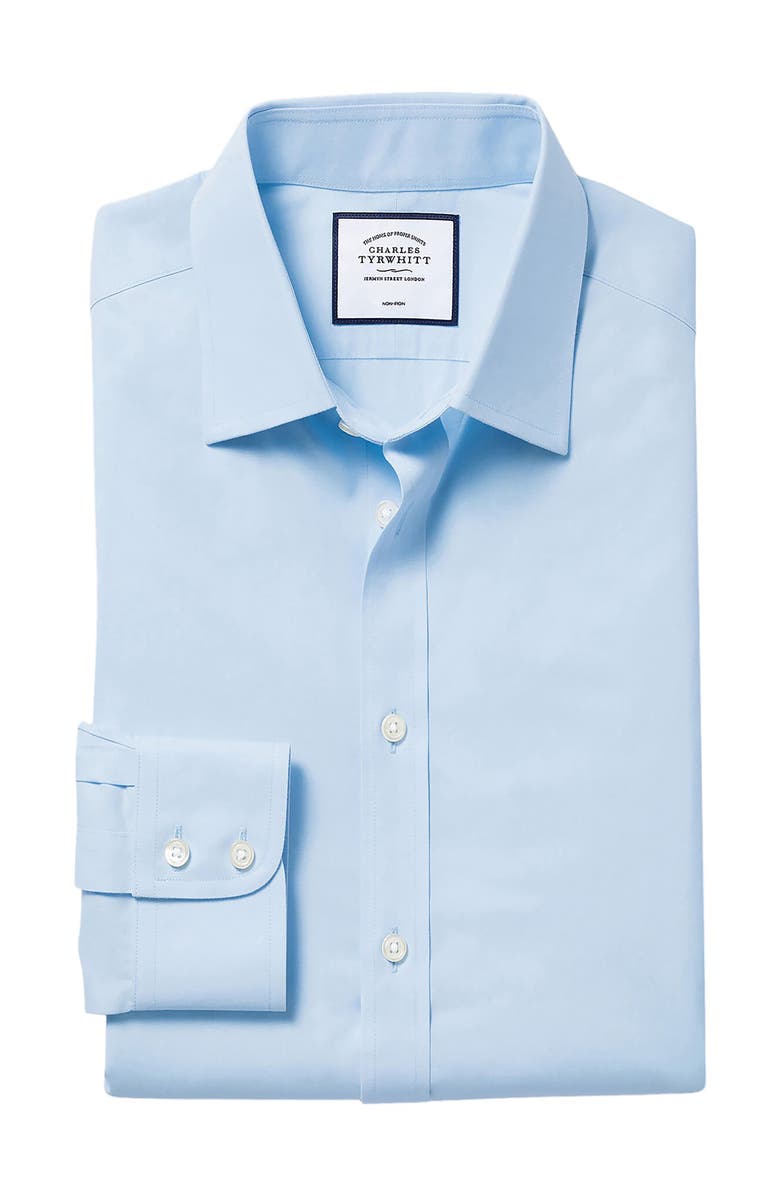 Charles Tyrwhitt Non-Iron Poplin Slim Fit Shirt Double Cuff, Main, color, Sky Blue
