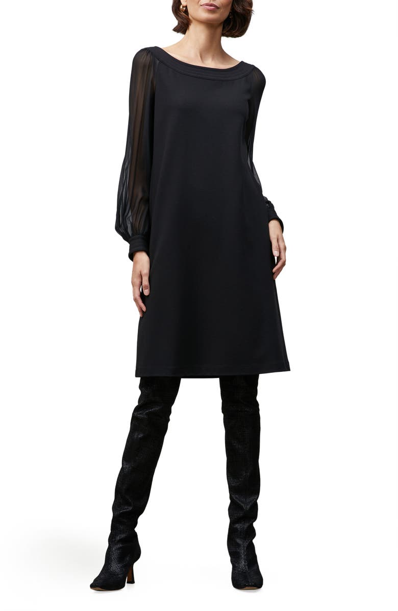 Lafayette 148 New York Linden Sheer Long Sleeve Punto Milano Shift Dress, Main, color,