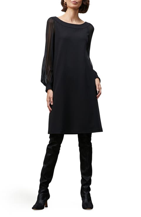 Linden Sheer Long Sleeve Punto Milano Shift Dress