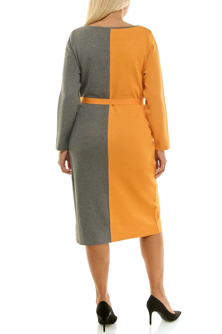 Boat Neck Long Sleeve Colorblock Sweater Dress, Alternate, color, TANGERINE/GREY