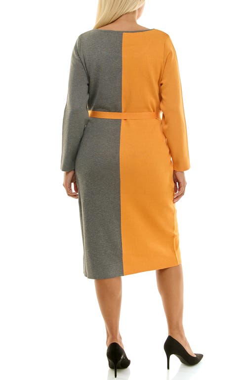 Nina Leonard Boat Neck Long Sleeve Colorblock Sweater Dress In Multi