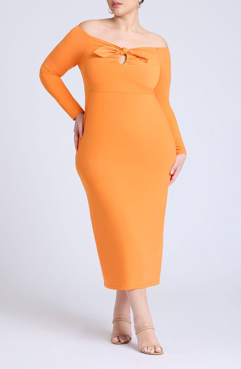 ELOQUII Off the Shoulder Long Sleeve Midi Dress, Main, color, 