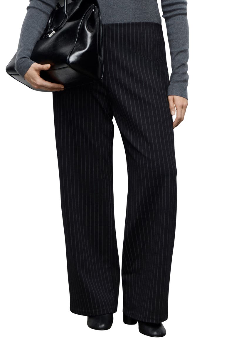 Pinstripe Pull-On Wide Leg Pants, Alternate, color, NAVY