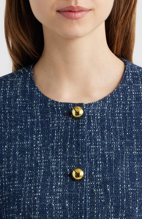 Frame Womens Indigo Boxy-fit Round-neck Cotton-tweed Jacket Xl In Blue
