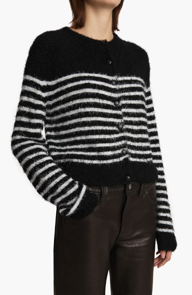 Khaite Jules Silk & Cashmere Eyelash Cardigan, Alternate, color, Black / Glaze