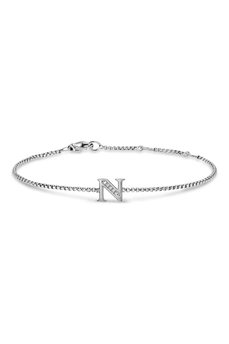 Petite Pavé Initial Chain Bracelet in Sterling Silver with Diamonds, Main, color, SILVER PAVE N