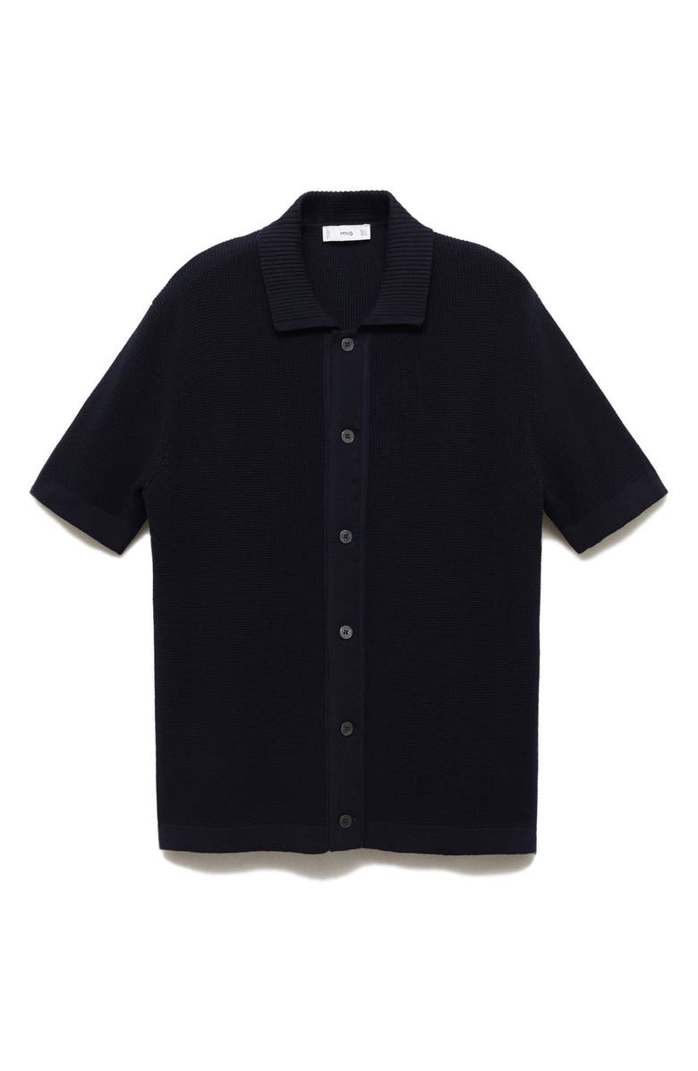 MANGO Cotton Knit Short Sleeve Button-Up Shirt, Alternate, color, 