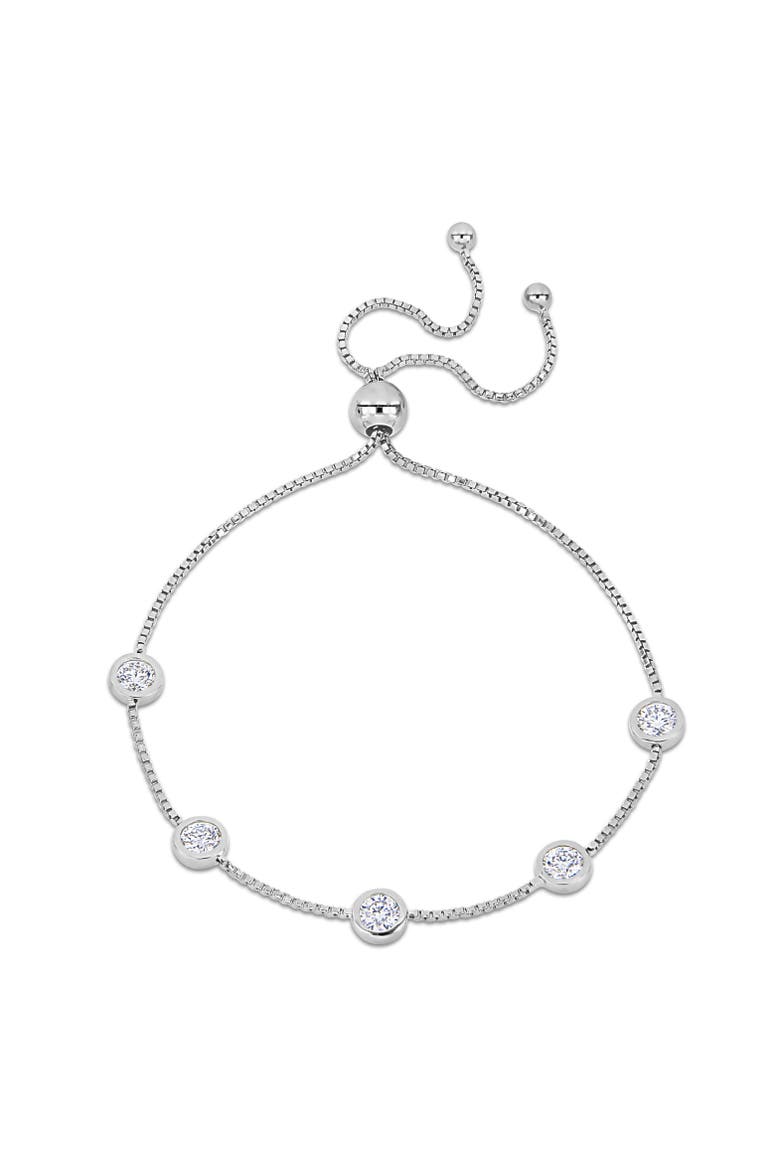 Moissanite Station Bolo Bracelet, Main, color, Sterling Silver