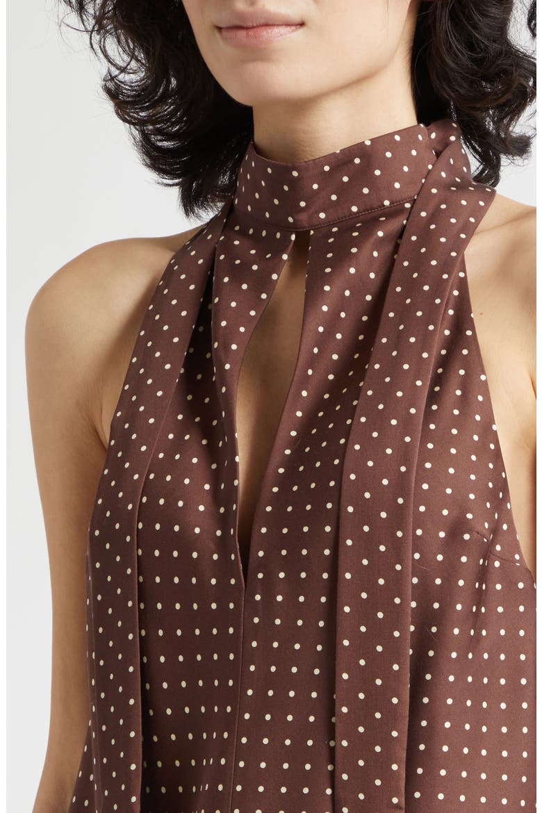 Phoebe Polka Dot Keyhole Halter Neck Top, Alternate, color, CHOC VANILLA