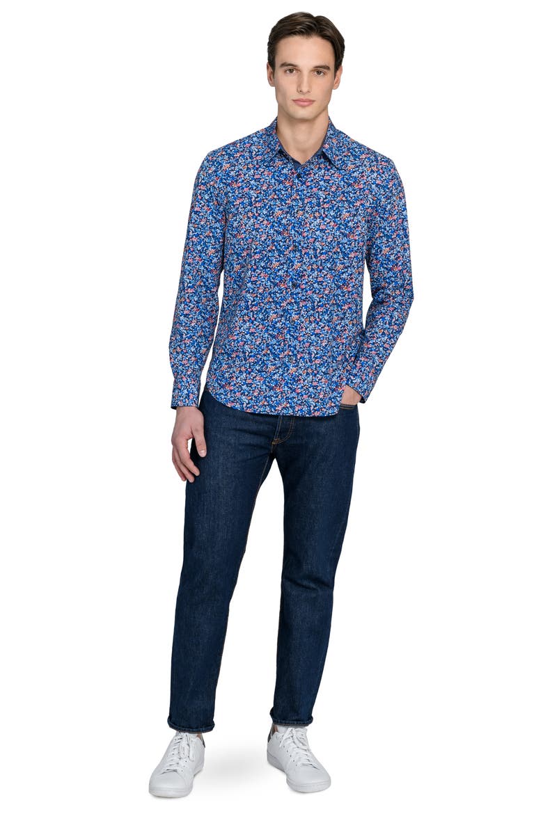 Floral Print Stretch Dress Shirt, Alternate, color, NAVY/ RED