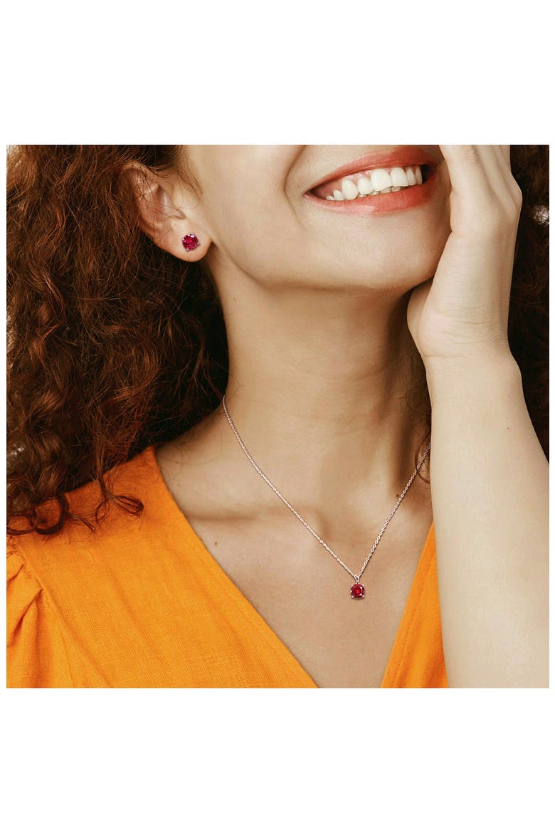 Lab Created Ruby Solitaire Pendant Necklace & Stud Earrings Set, Alternate, color, RED