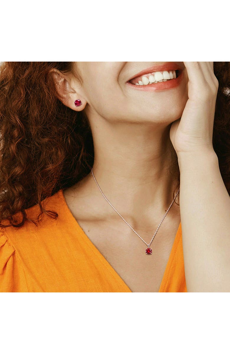 DELMAR Lab Created Ruby Solitaire Pendant Necklace & Stud Earrings Set, Alternate, color, Red