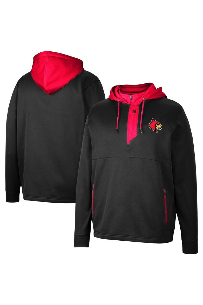 Men's Colosseum Black Louisville Cardinals Luge 3.0 Quarter-Zip Hoodie, Main, color, Black