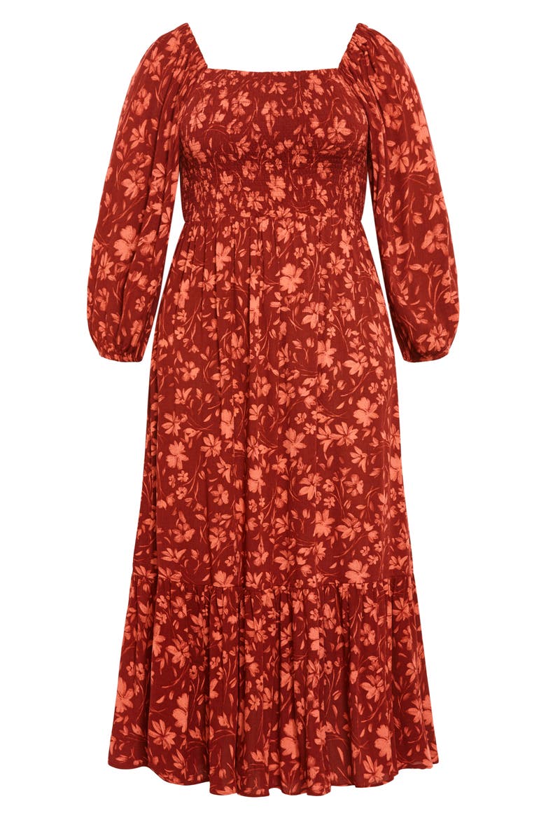 Kaylee Floral Smocked Bodice Maxi Dress, Alternate, color, RUST FLORAL