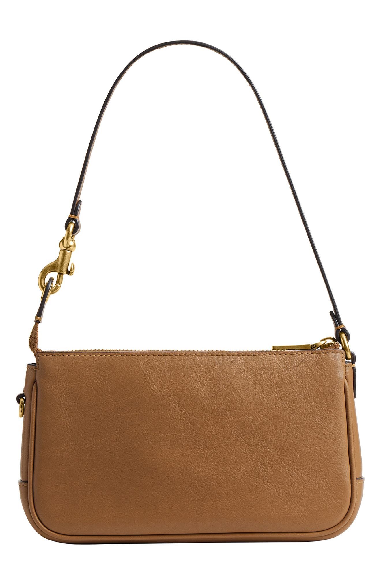 COACH Plaza 18 Natural Grain Leather Shoulder Bag, Alternate, color, B4/Honey Brown