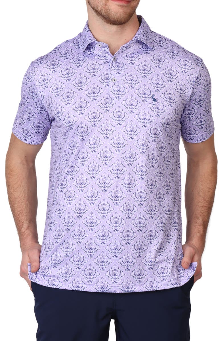 TailorByrd Damask Print Performance Polo, Main, color, Lilac