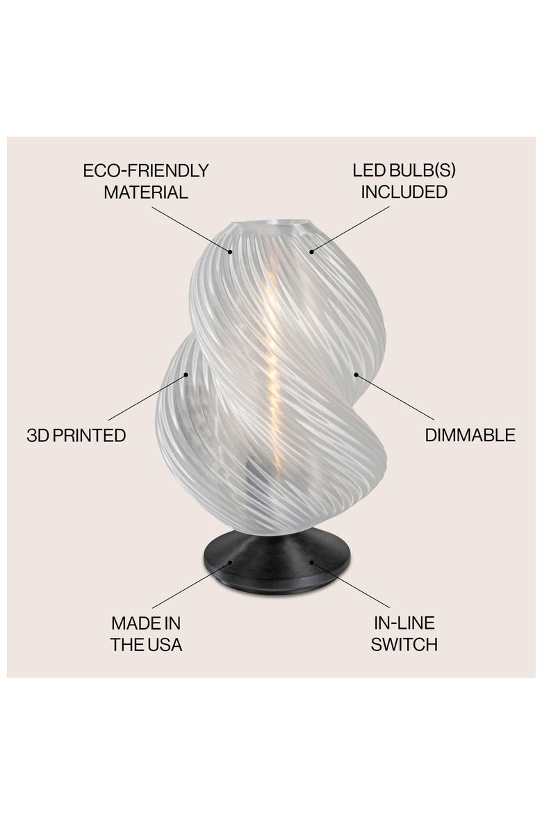 Gema 13.5" Mid-Century Coastal Plant-Based PLA 3D Printed Dimmable LED Table Lamp, Alternate, color, Light Smoke/Black
