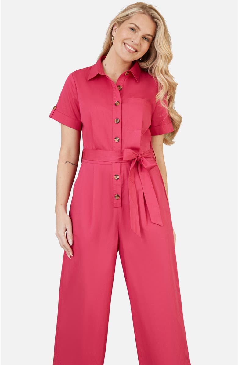Yumi Button Up Utility Style Jumpsuit, Alternate, color, Pink