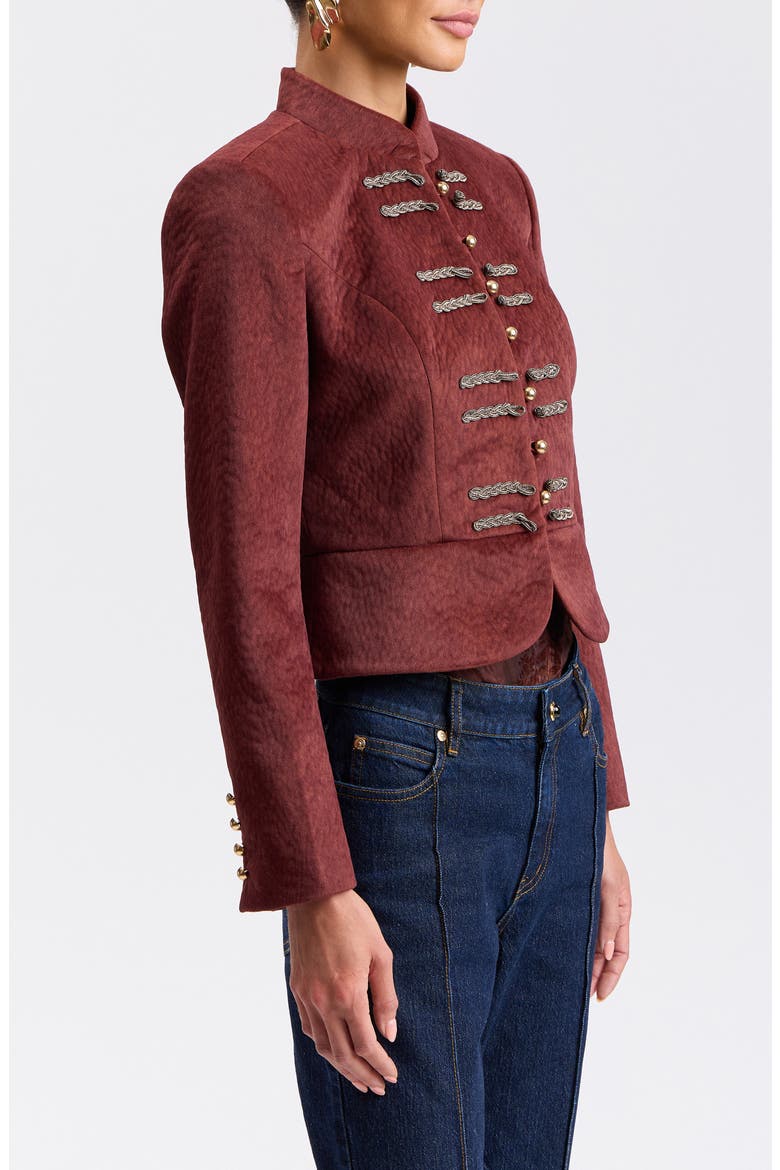 Mandarin Collar Peplum Jacket, Alternate, color, BURGUNDY