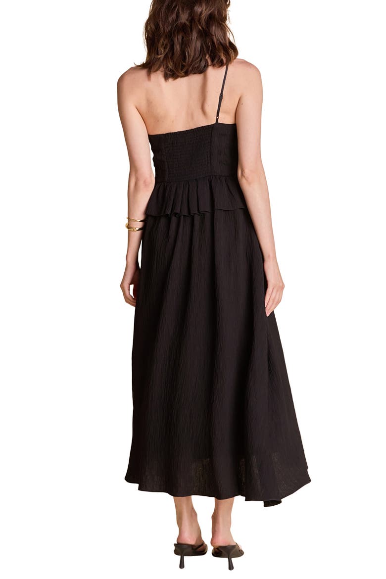 Pleated Ruffle Strapless Maxi Dress, Alternate, color, BLACK