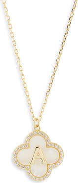 Argento Vivo Sterling Silver Clover Mother-of-Pearl Initial Pendant Necklace
