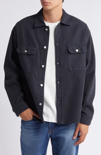 Frame Textured Terry Overshirt In Black