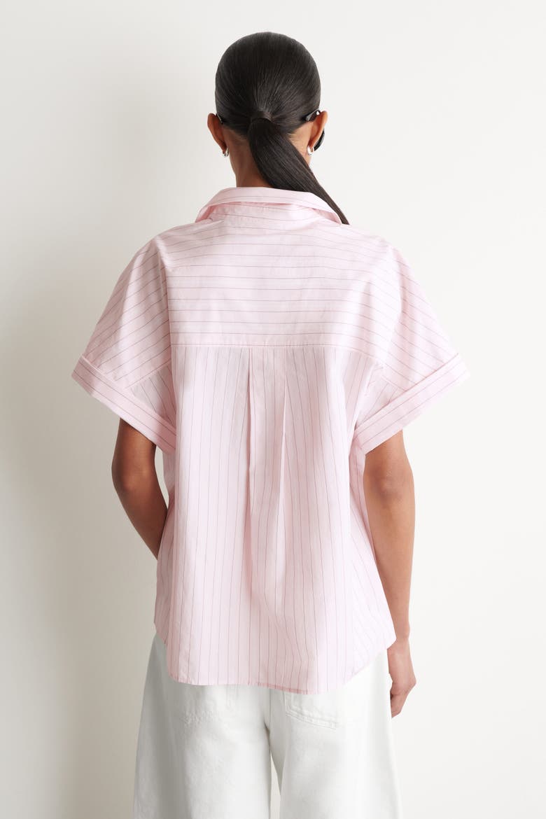 Striped Short-sleeved Cotton Shirt, Alternate, color, PINK / STRIPED