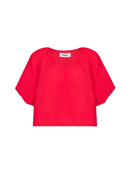 Ro&zo Red Puff Sleeve V-neck Top In Red