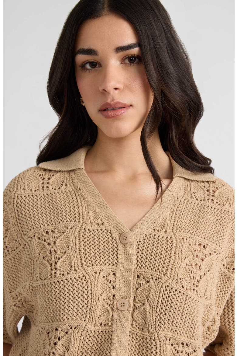 Open Stitch Button-Up Shirt, Alternate, color, OATMEAL