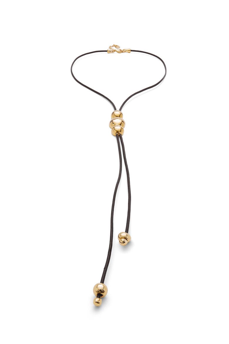 Triple-Bead Leather Necklace, Main, color, Gold
