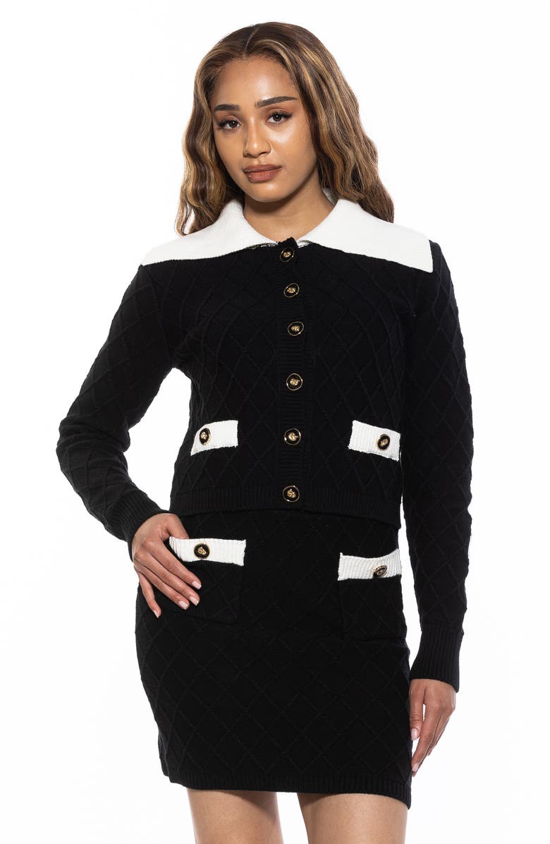 Alexia Admor Pattern Cardigan, Alternate, color, Black