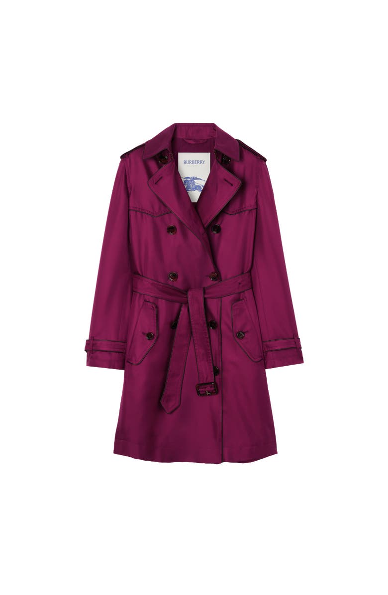 Burberry Long Silk Foxfield Trench Coat, Alternate, color, Allium Purple