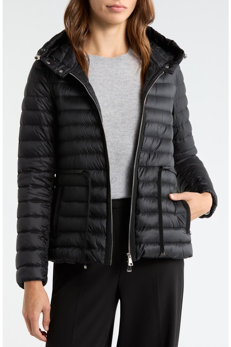 Raie Short Nylon Down Puffer Jacket, Alternate, color, BLACK