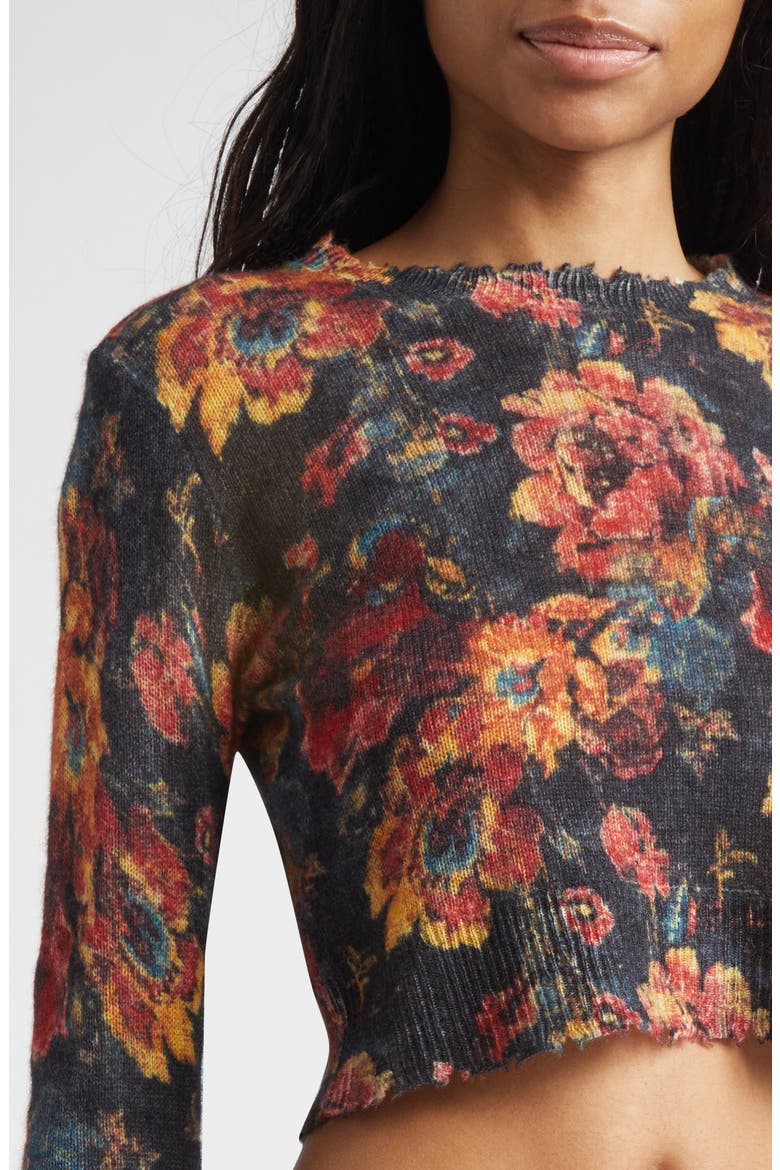 Floral Cashmere Crop Sweater, Alternate, color, RED FLORAL MULTI
