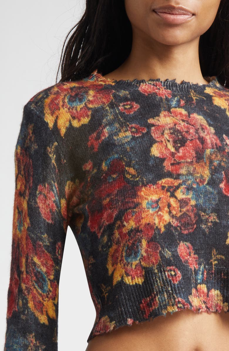 R13 Floral Cashmere Crop Sweater, Alternate, color, Red Floral Multi