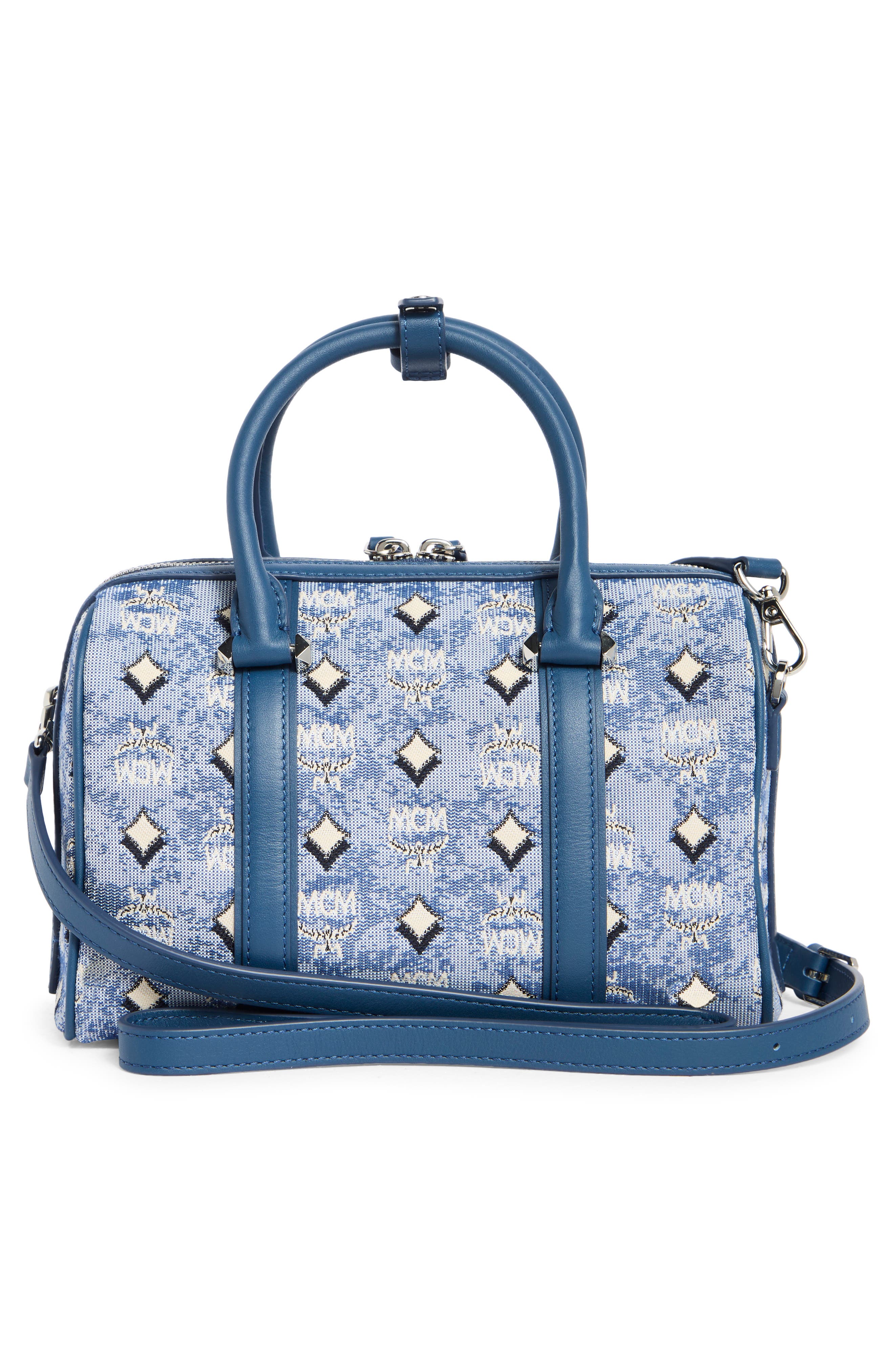 MCM Aren Barrel Bag, Alternate, color, Blue