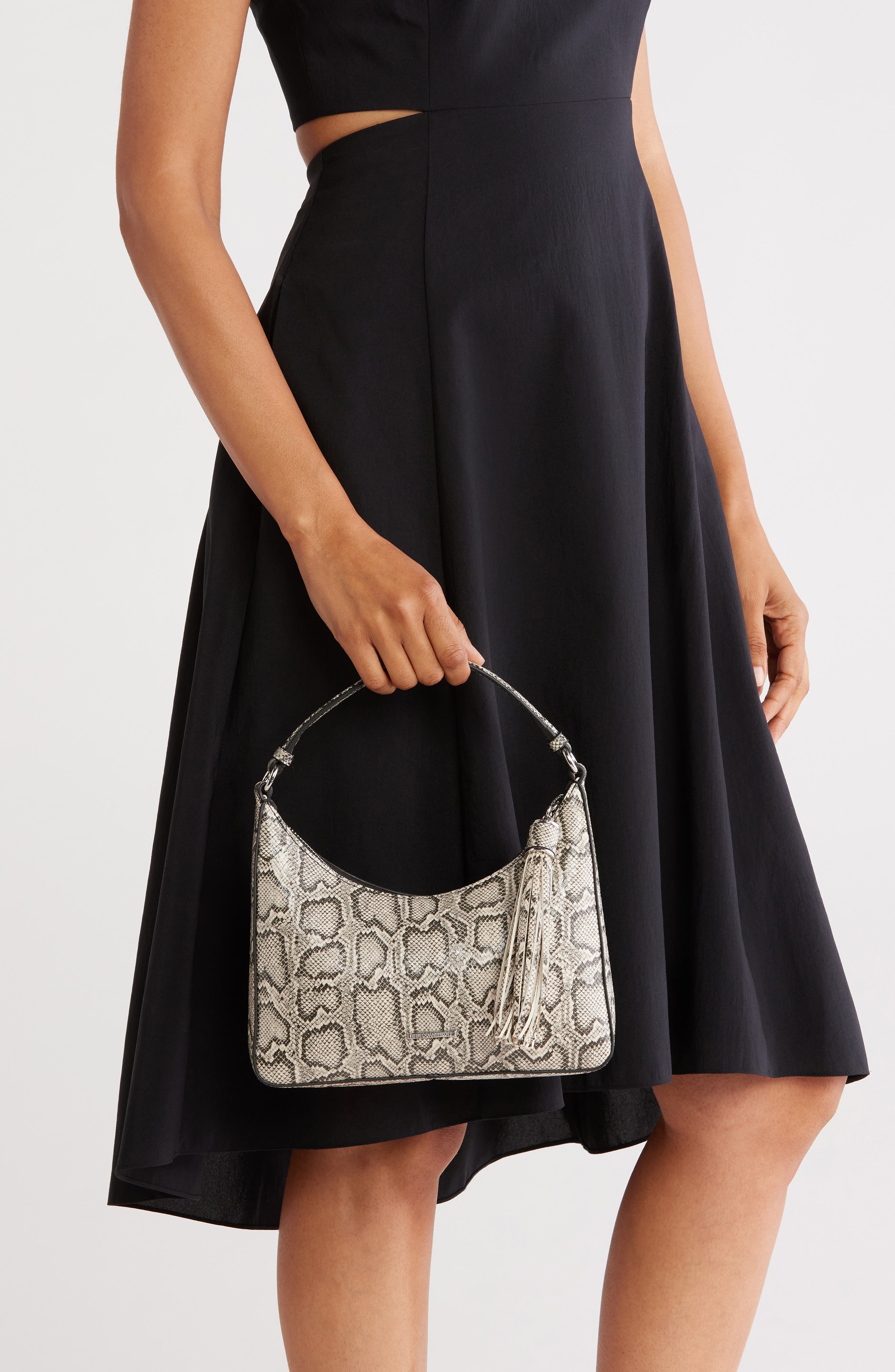 Rebecca Minkoff Snakeskin Print Leather Mini Hobo Bag, Alternate, color, Black/ White