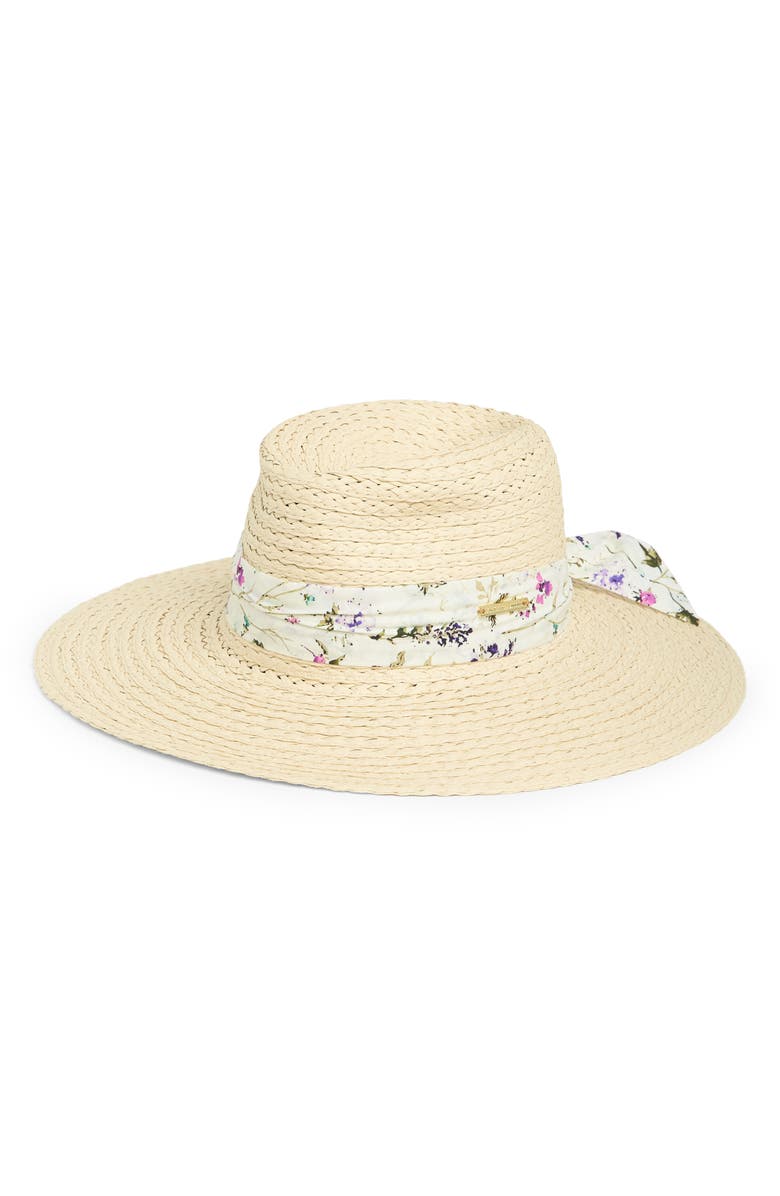 Vince Camuto Lala Floral Ribbon Panama Hat, Main, color, 