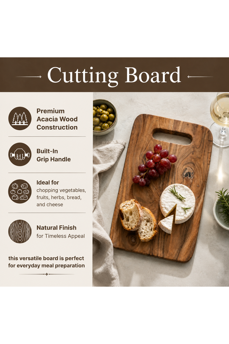Acacia Wood Cutting Board with Built-In Handle, Alternate, color, Natural Wood