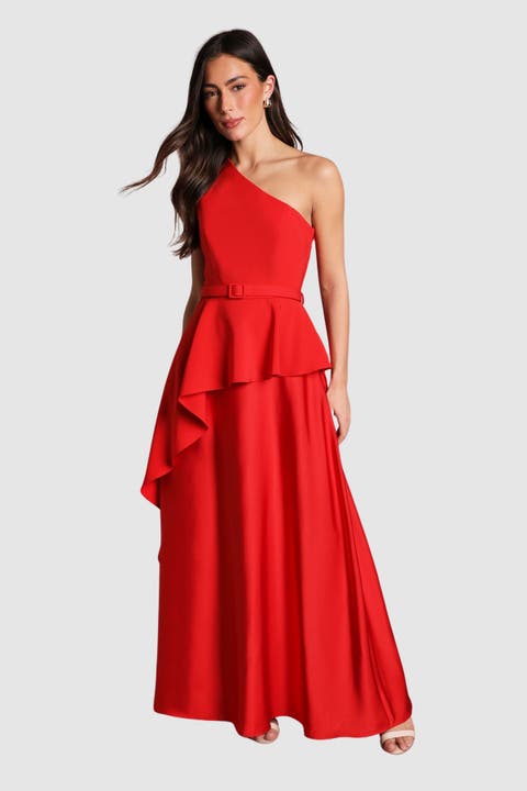 One Shoulder Satin Maxi Dress