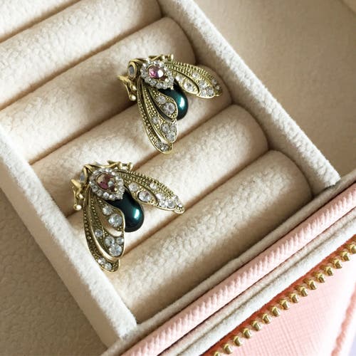 Bill Skinner Studio Bejewelled Moth Stud Earrings In Gold
