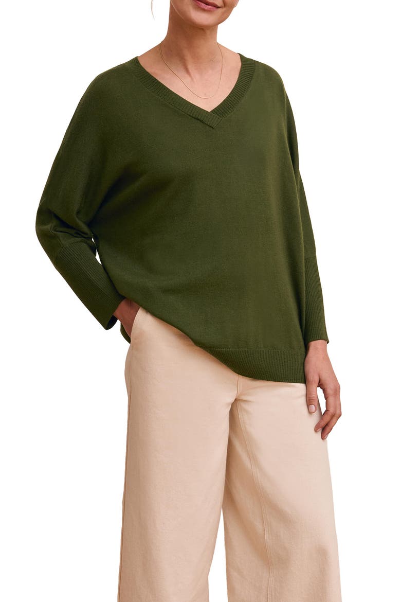 Slouchy V-Neck Pure Wool Jumper, Alternate, color, Olive