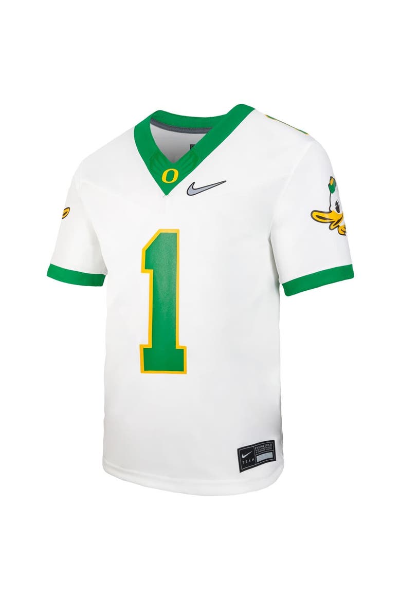 Youth Nike #1 White Oregon Ducks Vapor Fusion Jersey, Alternate, color, White
