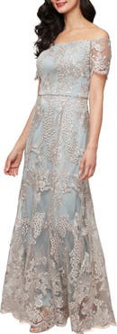 Alex Evenings Embroidered Off the Shoulder Tulle Mermaid Gown