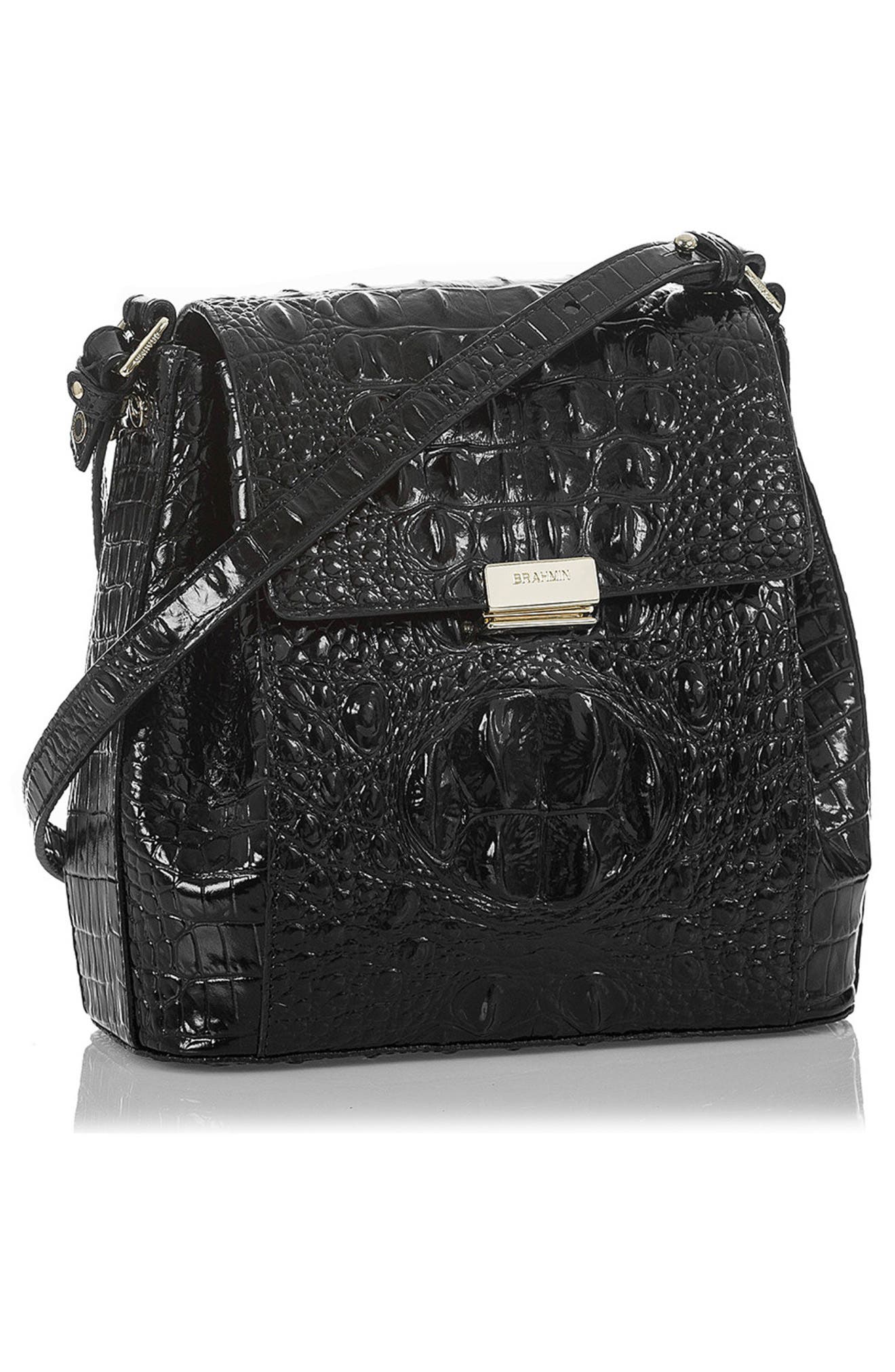 Brahmin Margo Croc Embossed Leather Crossbody Bag, Alternate, color, Black