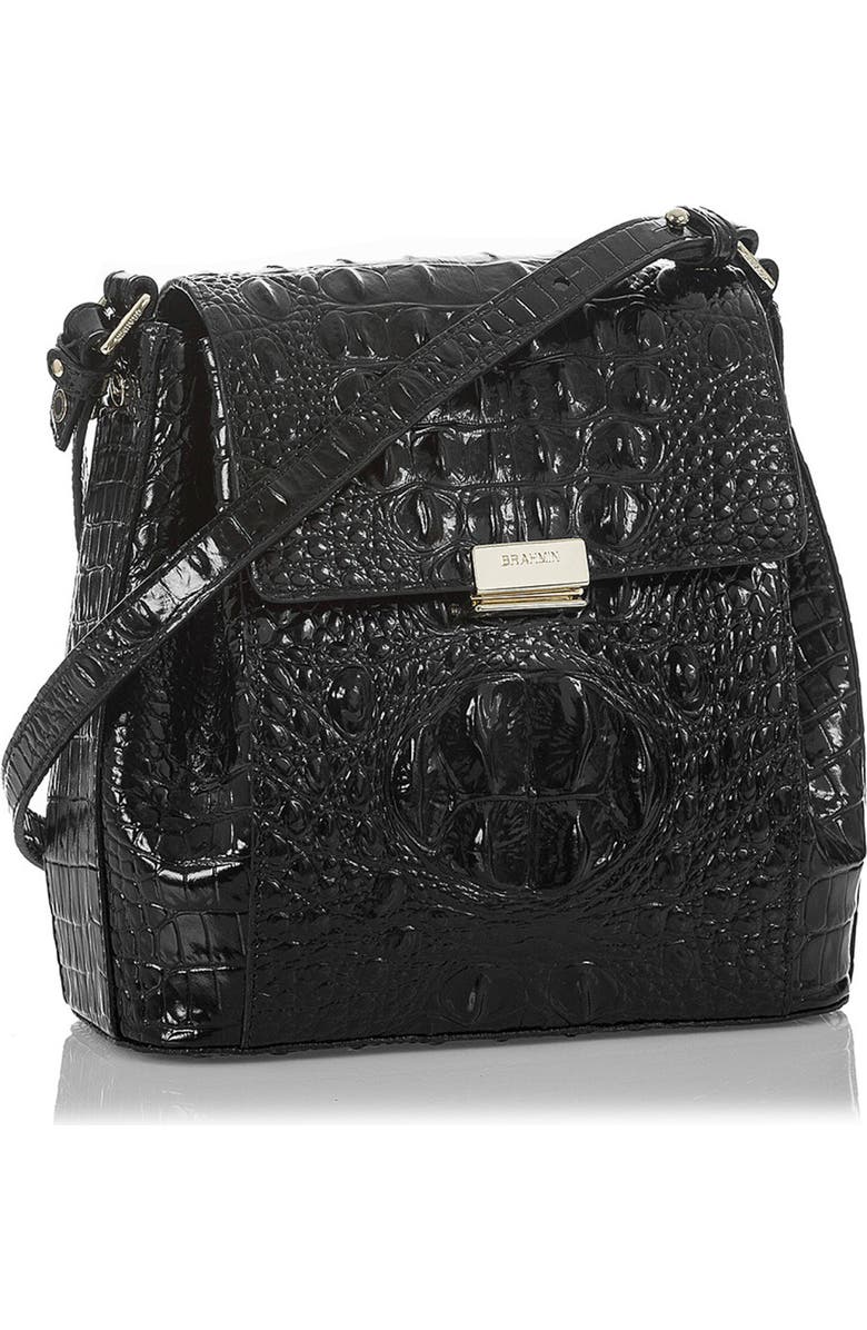 Brahmin Margo Croc Embossed Leather Crossbody Bag, Alternate, color, Black