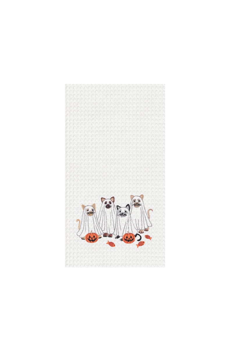 C&F Home Ghost Costume Cats Halloween 100% Cotton Waffle Weave Kitchen Dishtowel, Main, color, White