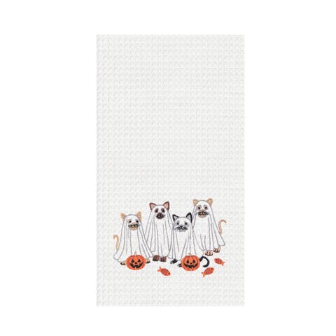 Ghost Costume Cats Halloween 100% Cotton Waffle Weave Kitchen Dishtowel